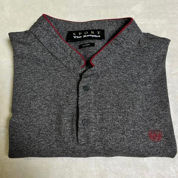 The Kooples Sport Polo Men's L Classic Fit Blade Collar Heathered Gray Crimson - Picture 7 of 7